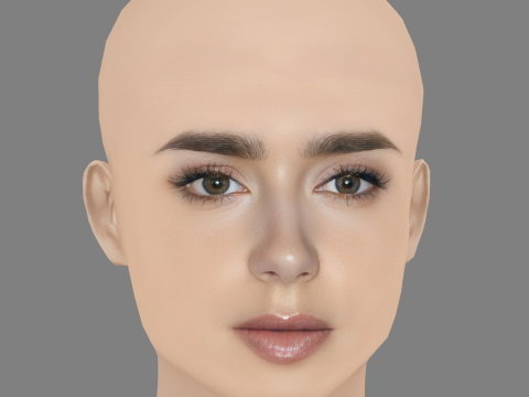 Testa di Lily Collins - Senza capelli - Testa in polietilene bassa per il gioco Modello 3D