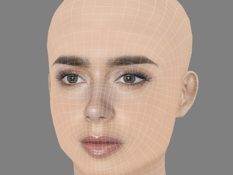 Testa di Lily Collins - Senza capelli - Testa in polietilene bassa per il gioco Modello 3D
