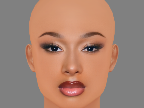 Megan Thee Stallion Head - 无头发 - 低聚游戏头 3D 模型