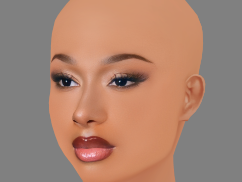 Megan Thee Stallion Head - 无头发 - 低聚游戏头 3D 模型