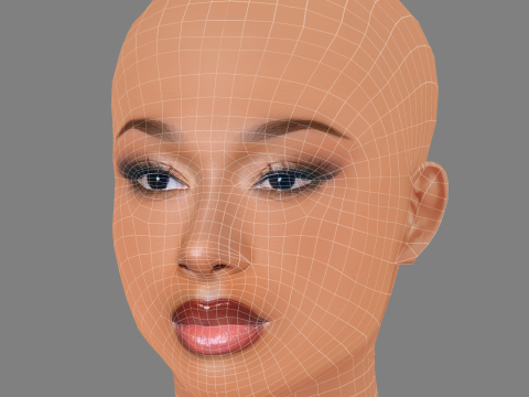 Megan Thee Stallion Head - 无头发 - 低聚游戏头 3D 模型