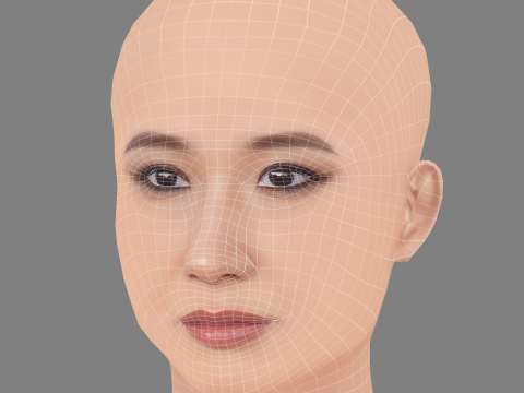 Tête Meng er Zhang - No Hair - Tête low poly pour le jeu Modèle 3D