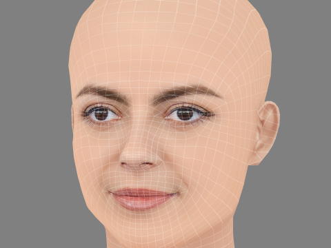 Monica Barbaro 頭 - 髪なし - ゲーム用の低ポリ頭 3Dモデル