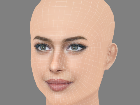 莫妮卡·贝鲁奇头 - 无头发 - 低聚游戏头 3D 模型