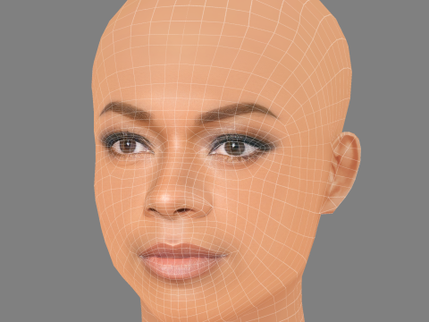 Naomie Harris Head - 无头发 - 低聚游戏头 3D 模型