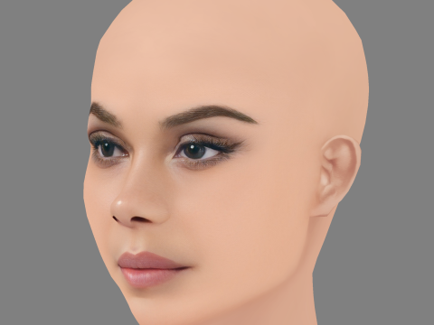 ナタリー ケリー ヘッド - 髪なし - ゲーム用の低ポリ頭 3Dモデル