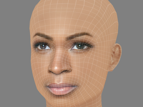 Nia Long Head - 髪なし - ゲーム用の低ポリ頭 3Dモデル