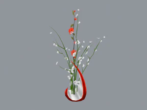 gałązka r&oacute;ży z kwiatami Model 3D