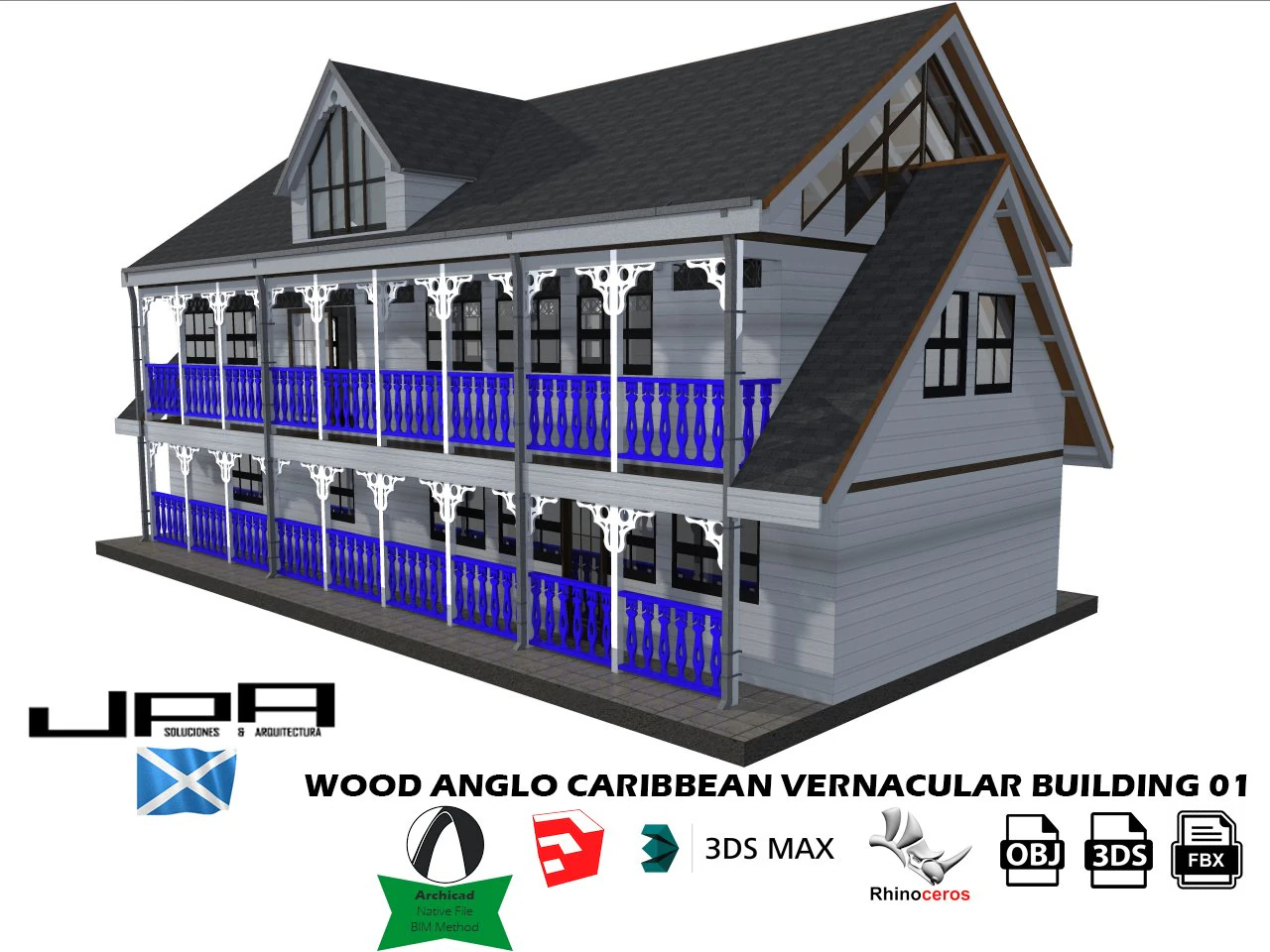 anglo caribbean wood vernacular building 3D Model .c4d .max .obj .3ds .fbx .stl .blend 
