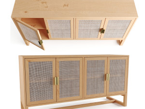 Wooden rattan sideboard Modello 3D