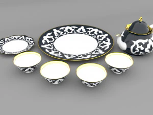 uzbecki narodowy herbaciarnia i danie Model 3D