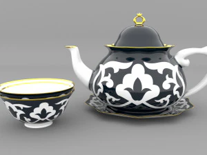 uzbecki narodowy herbaciarnia i danie Model 3D