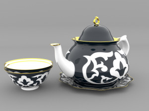 uzbek national teaport and dish Modèle 3D