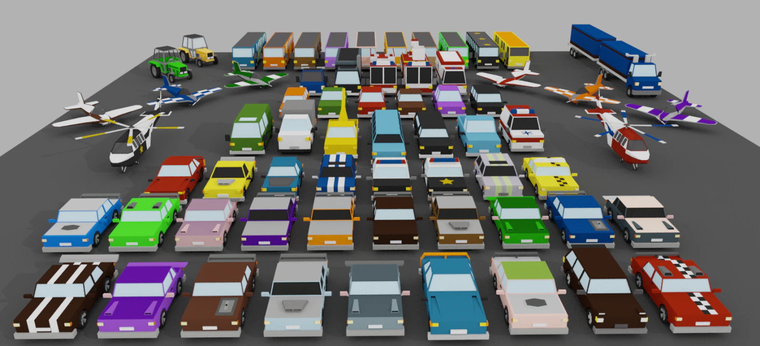 70 low poly vehicles 3D Model .c4d .max .obj .3ds .fbx .stl .blend 