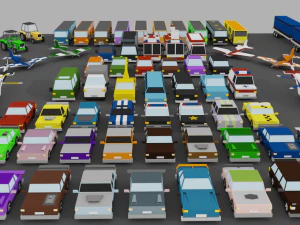 70 laag poly-voertuigen 3D Model