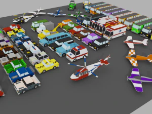 70 low poly vehicles 3D Model
