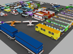 70 low poly vehicles 3D Model