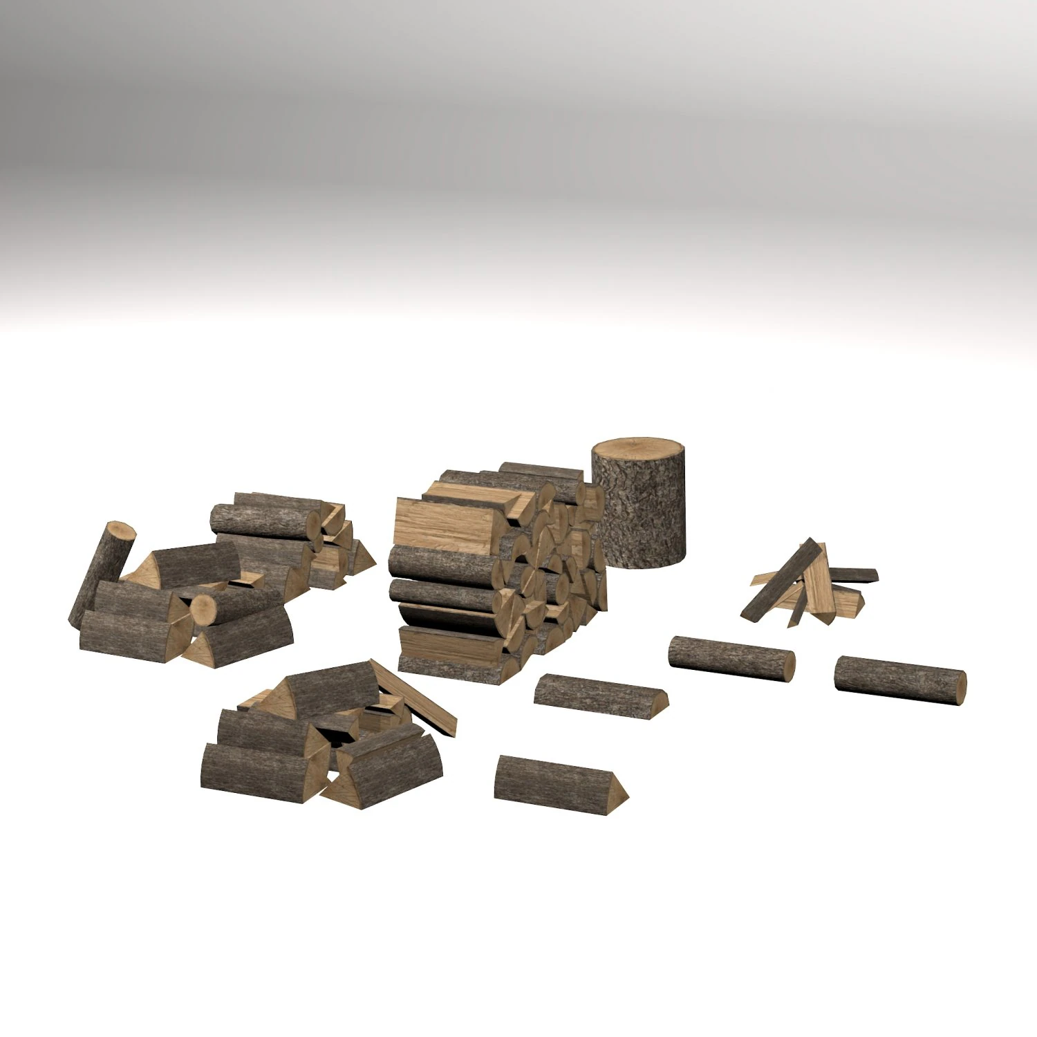 chopped wood low-poly 9 variations 3D Model .c4d .max .obj .3ds .fbx .stl .blend 