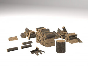 chopped wood low-poly 9 variations 3D Model