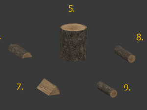 chopped wood low-poly 9 variations 3D मॉडल