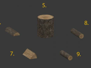 chopped wood low-poly 9 variations 3D Model