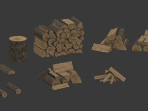 chopped wood low-poly 9 variations 3D Model
