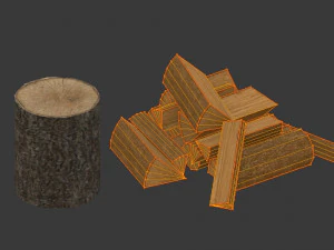 chopped wood low-poly 9 variations 3D Model