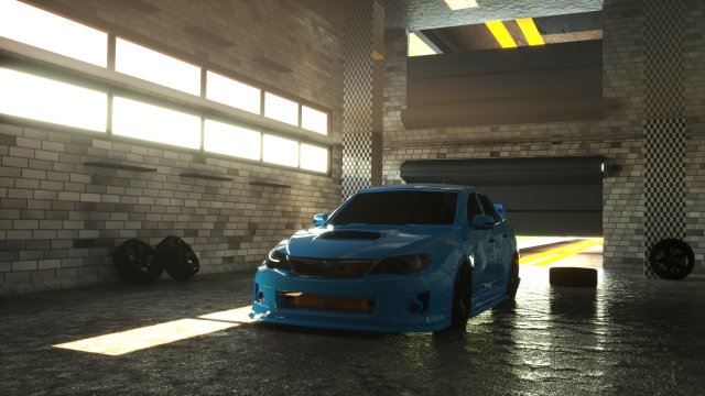subaru in garage Model 3D .c4d .max .obj .3ds .fbx .stl .blend 