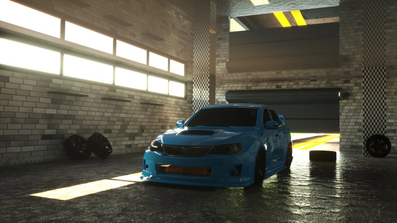 subaru in garage 3D Model .c4d .max .obj .3ds .fbx .stl .blend 