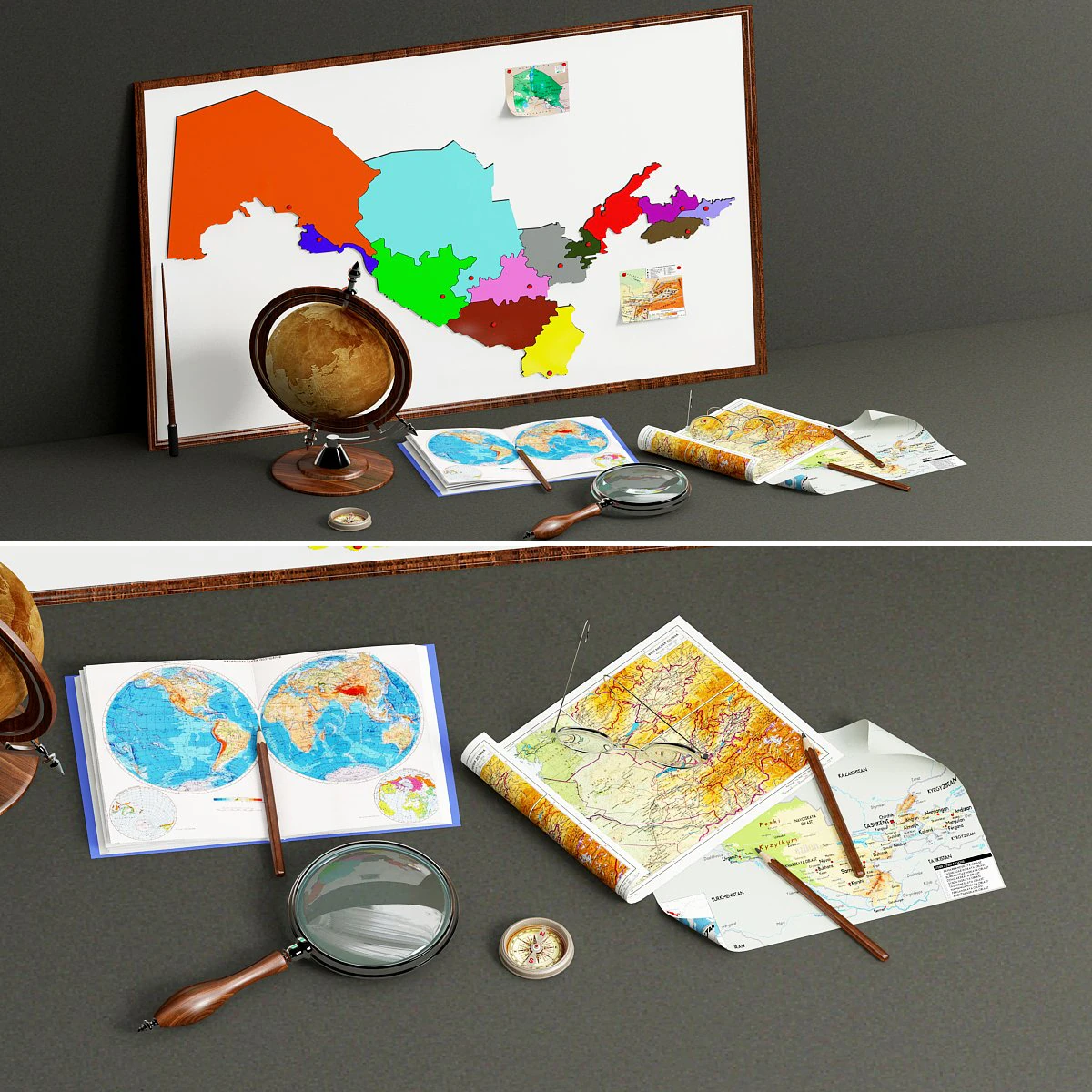 geographer set 3D Model .c4d .max .obj .3ds .fbx .stl .blend 