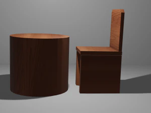 wood chair and table 3D Model