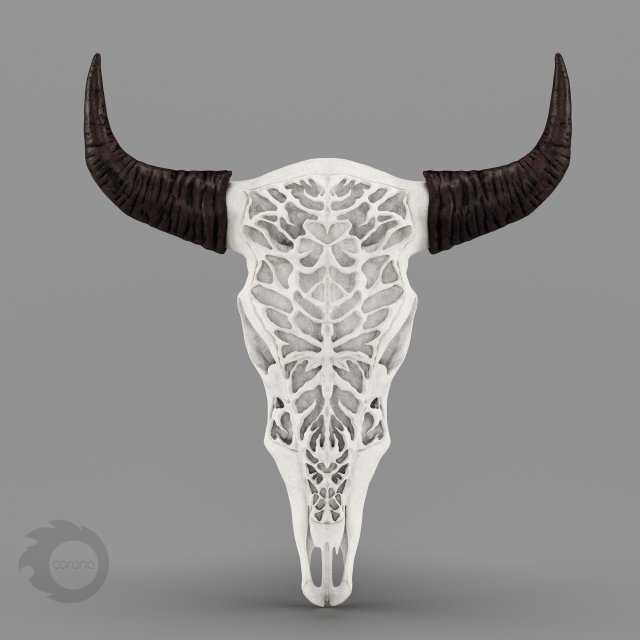 wall decor bull skull with bone carving Model 3D .c4d .max .obj .3ds .fbx .stl .blend 