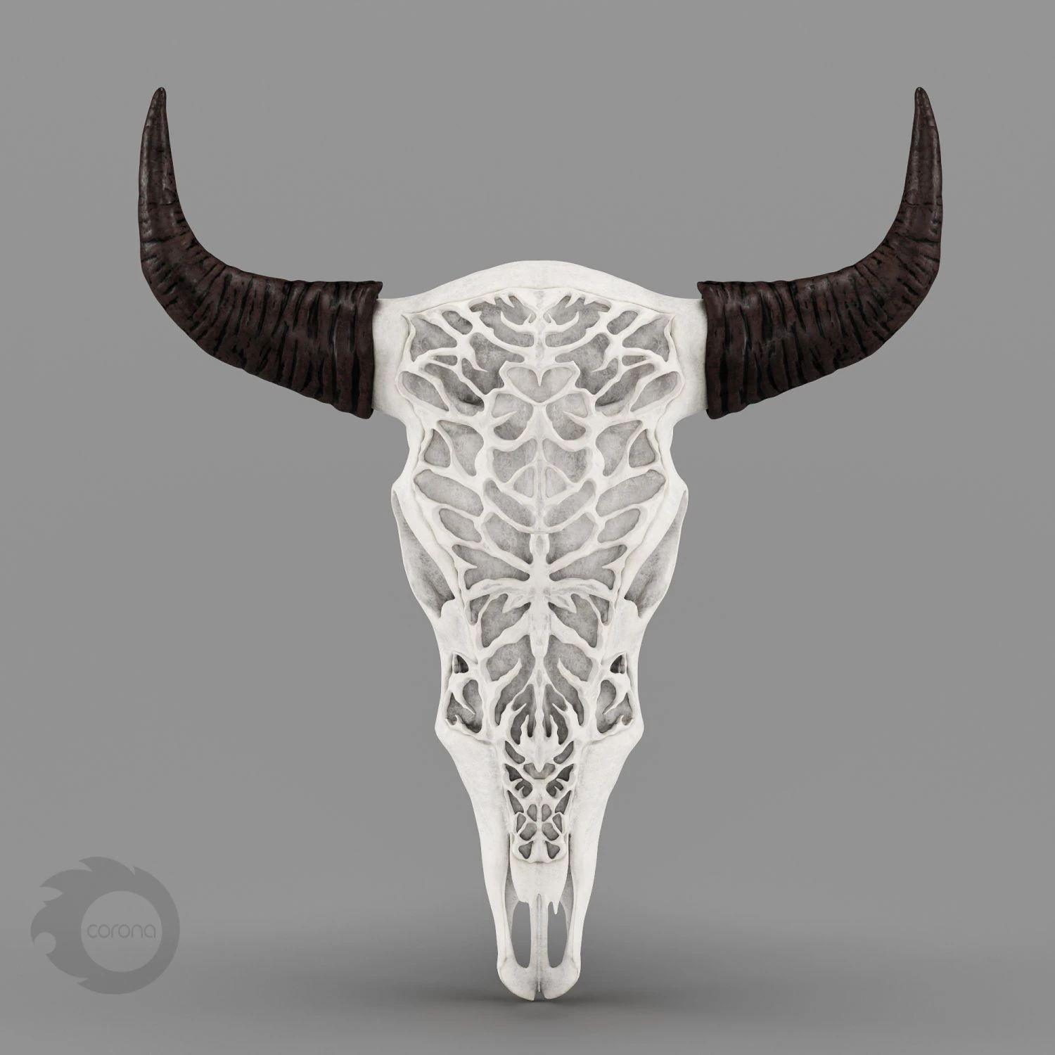 wall decor bull skull with bone carving 3D Model .c4d .max .obj .3ds .fbx .stl .blend 