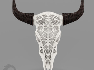 wall decor bull skull with bone carving 3D Model