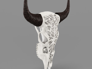 wall decor bull skull with bone carving Model 3D