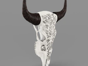 wall decor bull skull with bone carving 3D Model