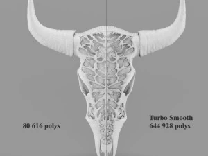 wall decor bull skull with bone carving 3D Model