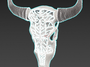 wall decor bull skull with bone carving Model 3D