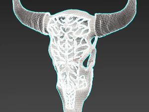 wall decor bull skull with bone carving 3D Model