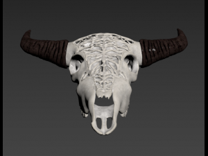 wall decor bull skull with bone carving Model 3D