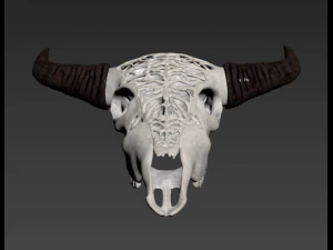 wall decor bull skull with bone carving 3D Model