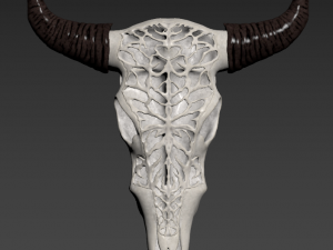 wall decor bull skull with bone carving Model 3D