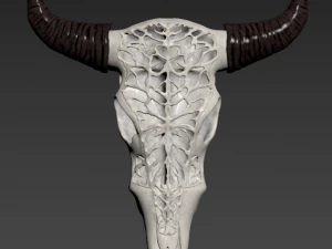 wall decor bull skull with bone carving 3D Model