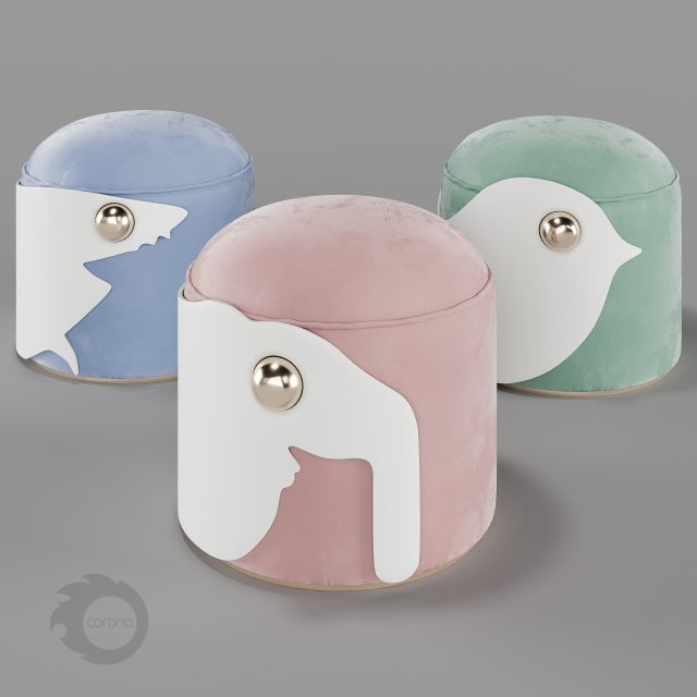pufs circu animal stools collection Model 3D .c4d .max .obj .3ds .fbx .stl .blend 