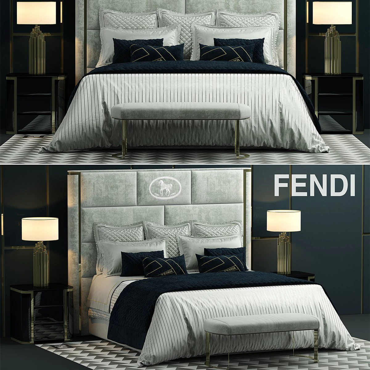 fendi montgomery bed 3D Model .c4d .max .obj .3ds .fbx .stl .blend