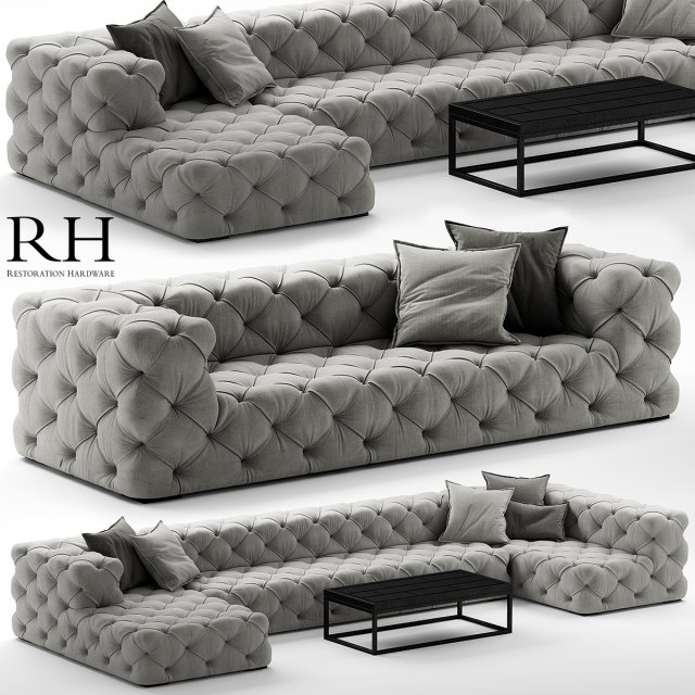 restoration hardware soho tufted 3Dモデル .c4d .max .obj .3ds .fbx .stl .blend 