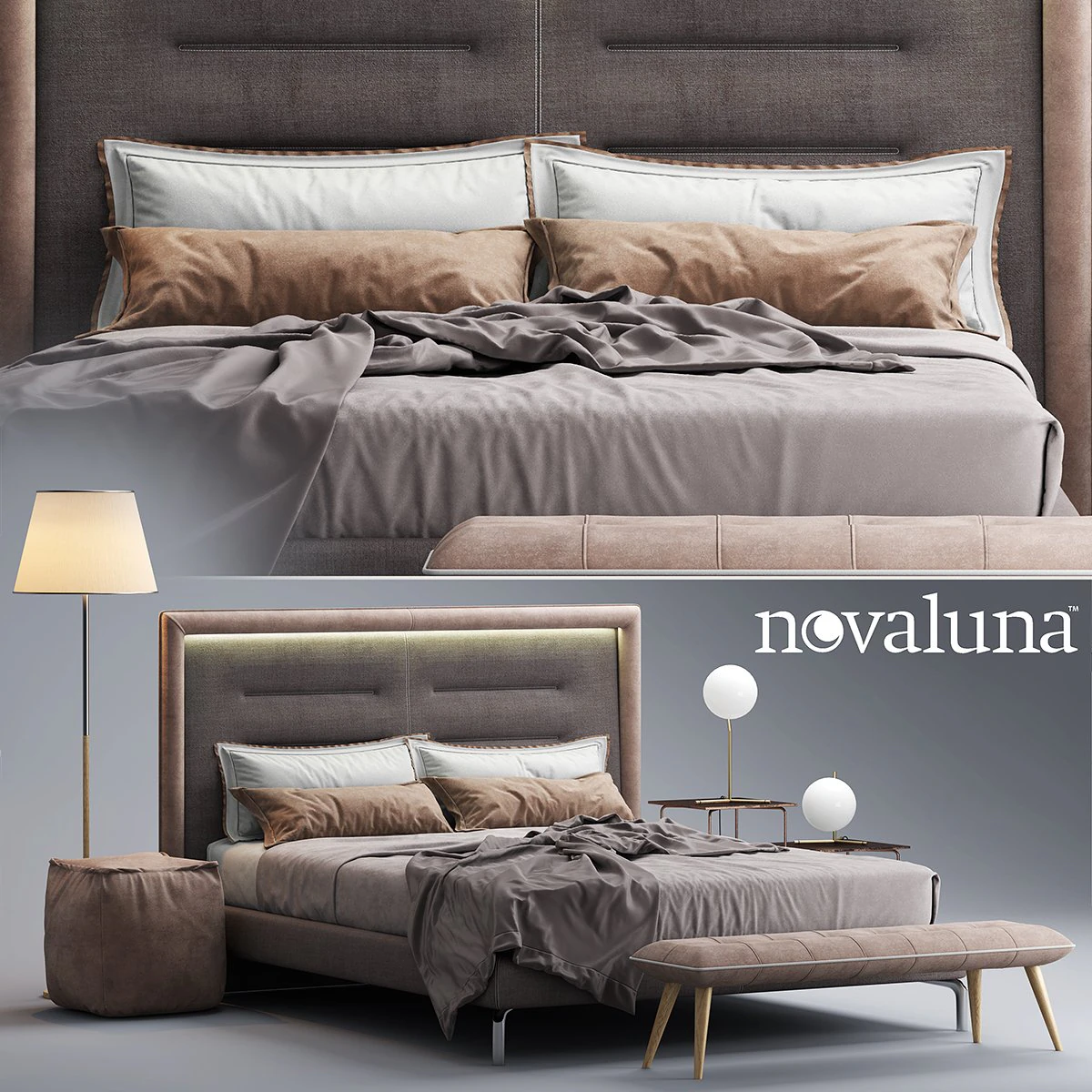 novaluna queen fabric bed 3D Model .c4d .max .obj .3ds .fbx .stl .blend