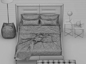 novaluna queen fabric bed 3D 모델