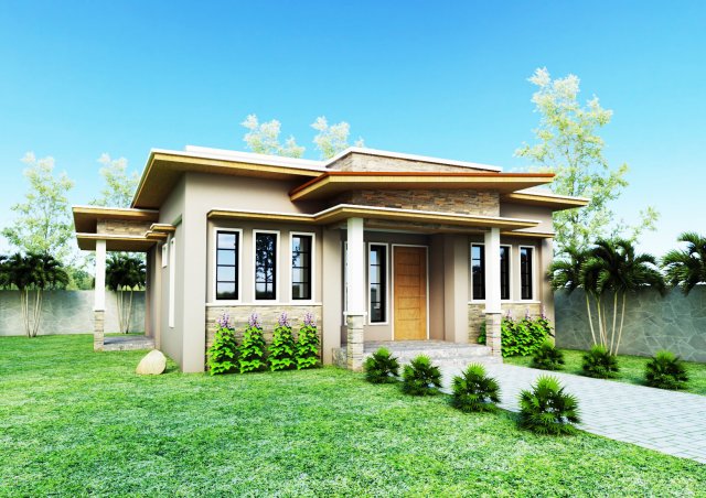 one storey bungalow with 3d model 3D Model .c4d .max .obj .3ds .fbx .stl .blend 