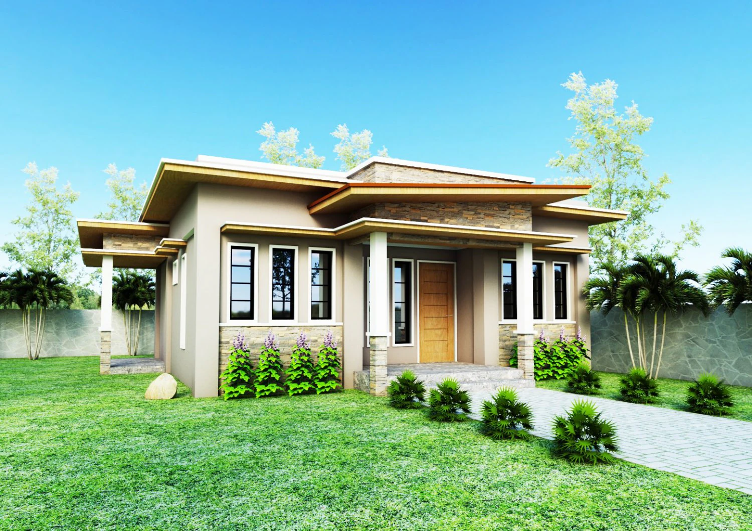 one storey bungalow with 3d model 3D Model .c4d .max .obj .3ds .fbx .stl .blend 